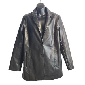 Adika Woman's Black Faux Leather Two Buttons Jacket Size Medium